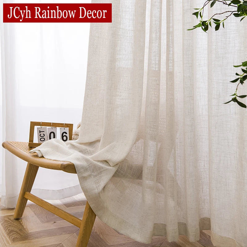 Thick Linen Look Sheer Curtains for Living Room Tulle Curtains for Bedroom Window Kitchen Door Curtain Short Rideaux Chambre