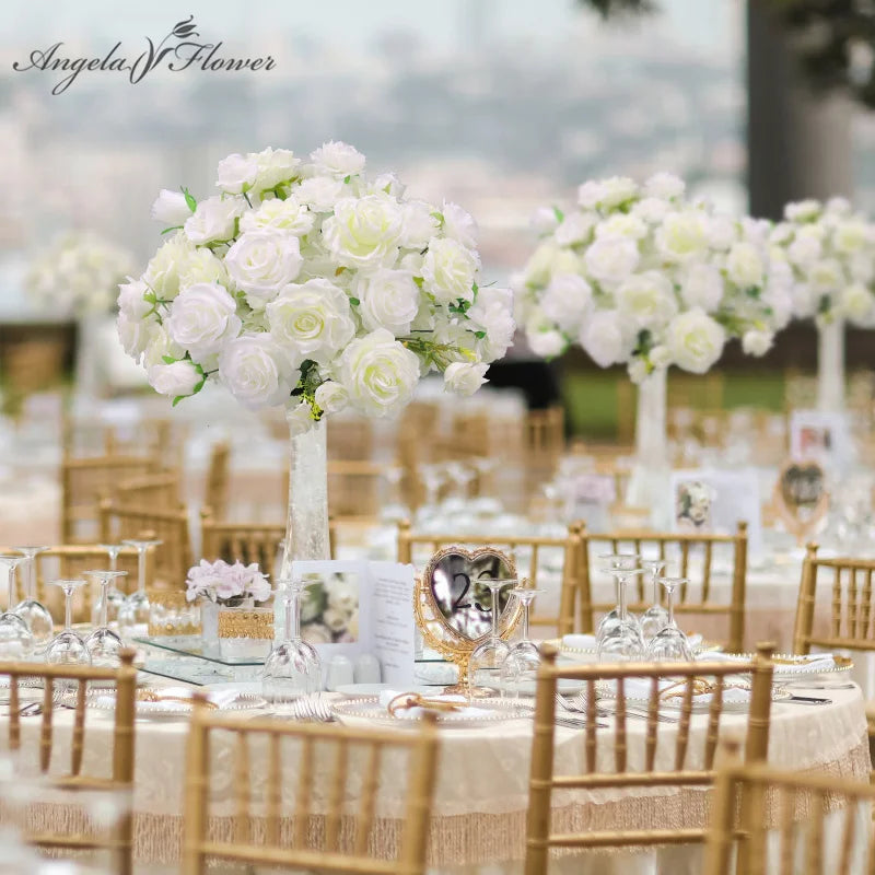 White Wedding Backdrop Decor Rose Floor Flower Runner Event Table Centerpieces Ball Pink Floral Strip Arrangement Party Props
