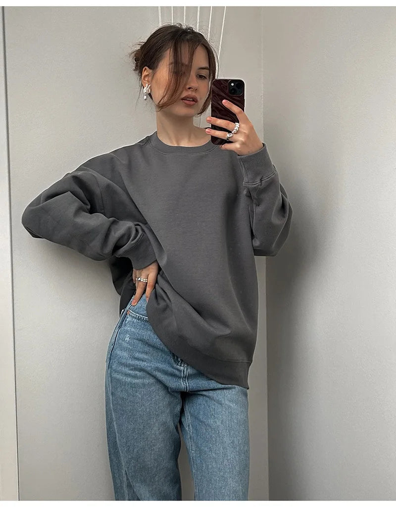 Autumn Oversized Sweatshirts Women Cotton Loose Pullovers Red O Neck Warm Sweatshirt For Women Oversize Winter Clothes Fleece
