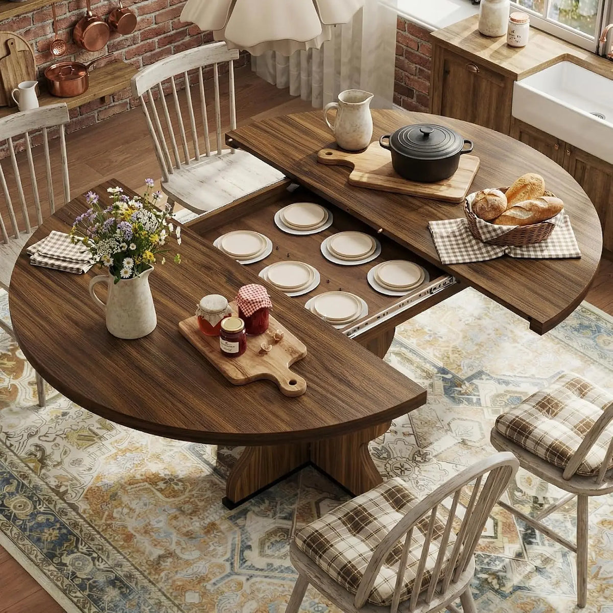 47"-63" Extendable Round Dining Table for 4-8