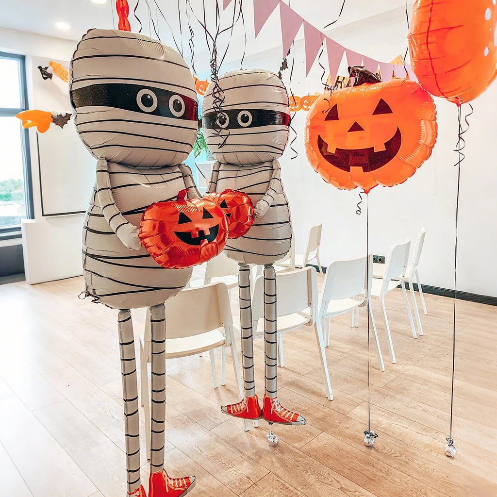 Handheld Pumpkin Mummy Aluminum Film Balloon White Orange Shaped Mummy Balloon Halloween Decoration Trick Party Decoration