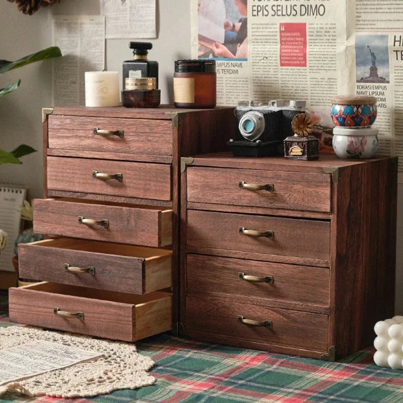 Multifunctional Wooden Desk Organizer with Drawers Desktop Storage Box for Home and Office Elegant Storage Solution for Sundries