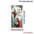 Christmas Door Banner-Nativity Cross Design 60*120cm Polyester Door Cover Entrance Decoration Holiday Decor Christmas Ornament