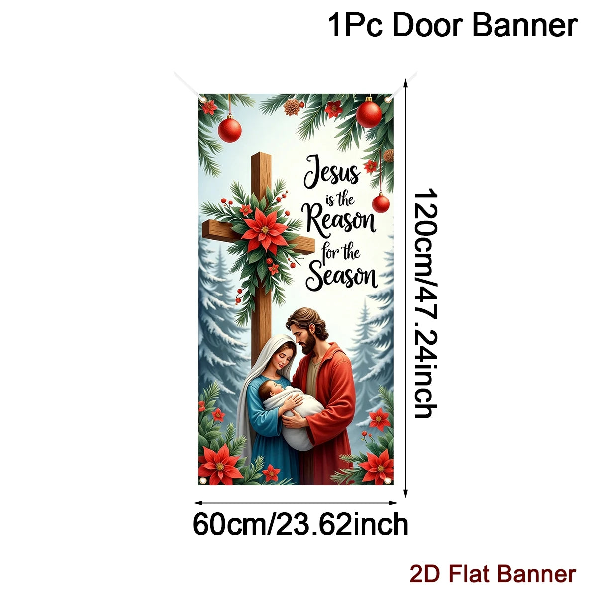 Christmas Door Banner-Nativity Cross Design 60*120cm Polyester Door Cover Entrance Decoration Holiday Decor Christmas Ornament