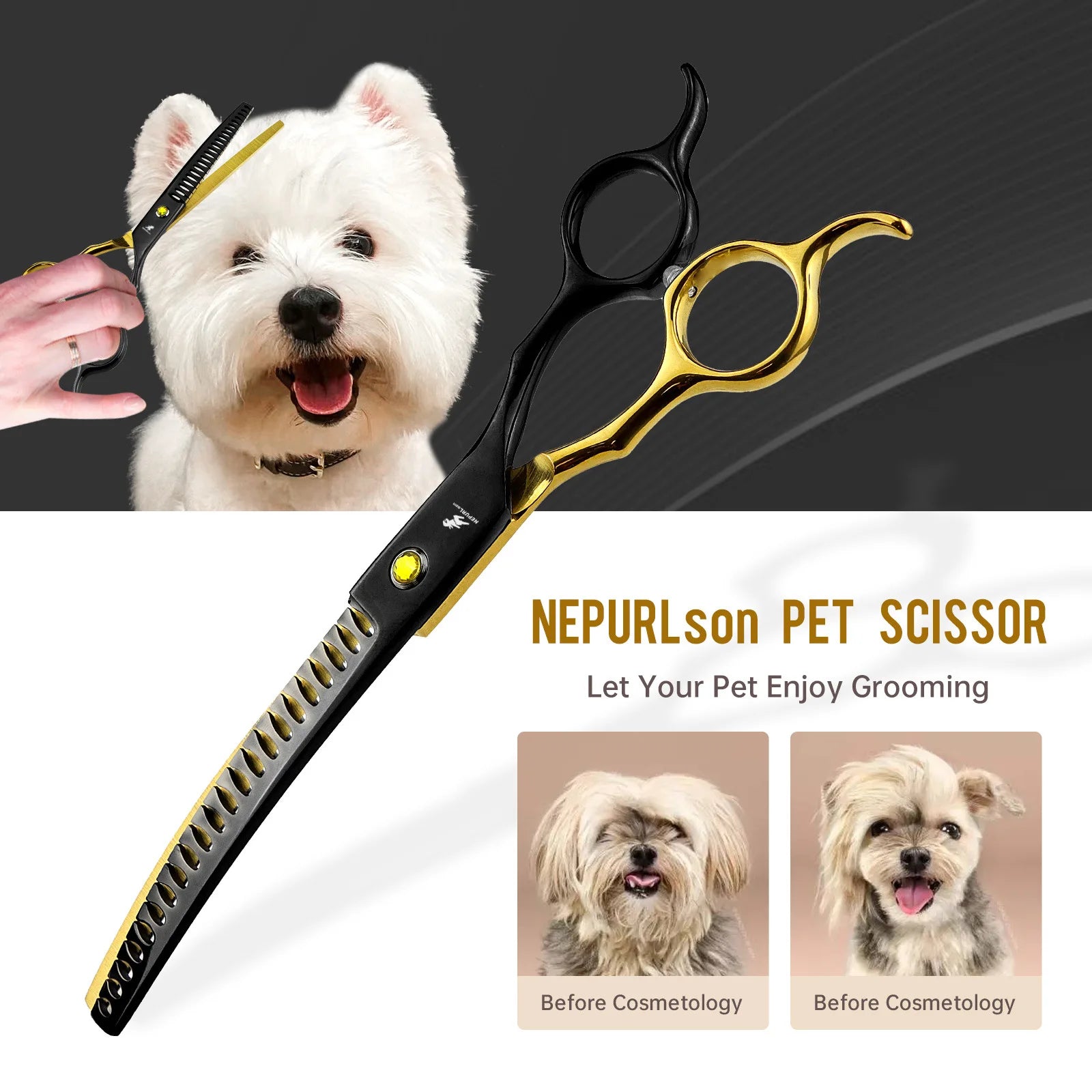Grooming Scissors Japan Stainless 6.5" Professional Pet Scissors Curved Chunker Scissors for Groomer Bend Down Thinning Shears