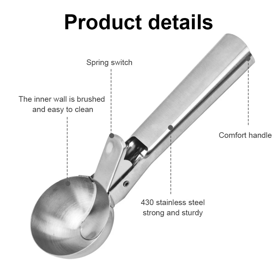 Stainless Steel Dual-purpose Ice Cream Scoop Ice Cream Scooper Multifunctional Fruit Scoop Kitchen Supplies
