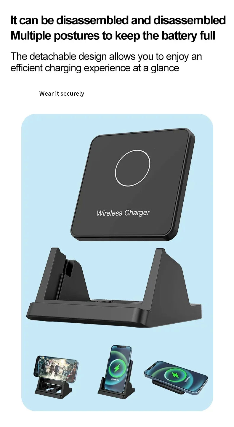 15W Wireless Charger Pad Stand Desktop Ultra-thin Mobile Phone Fast Charging Dock Station For iPhone 15 14 13 12 Samsung Xiaomi