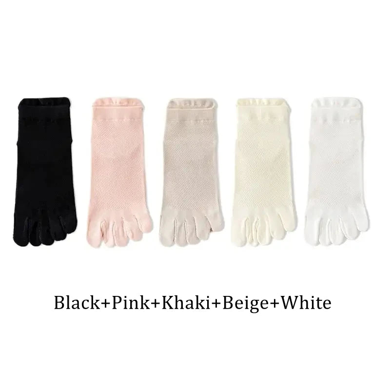 5 Pairs Summer Women Five Finger Socks 5 Pairs Candy Color Soft Cotton Breathable Mesh Split Toe Socks Girls Outdoor Sports Sock