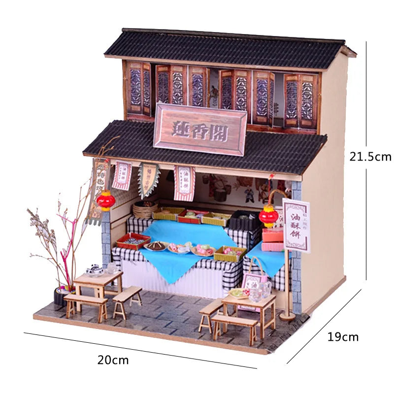 16 DIYJapanese Chinese style handmade wooden doll house Oden cooking car stall creative birthday gift collector decoration