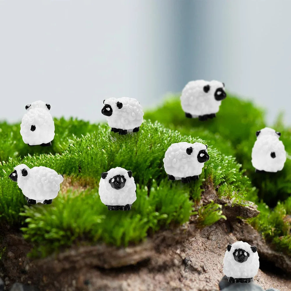 20Pcs Mini Sheep Figurines Miniature Tiny Sheep Mini Plastic Sheep Resin Figurine for Fairy Garden Micro Landscape Decor