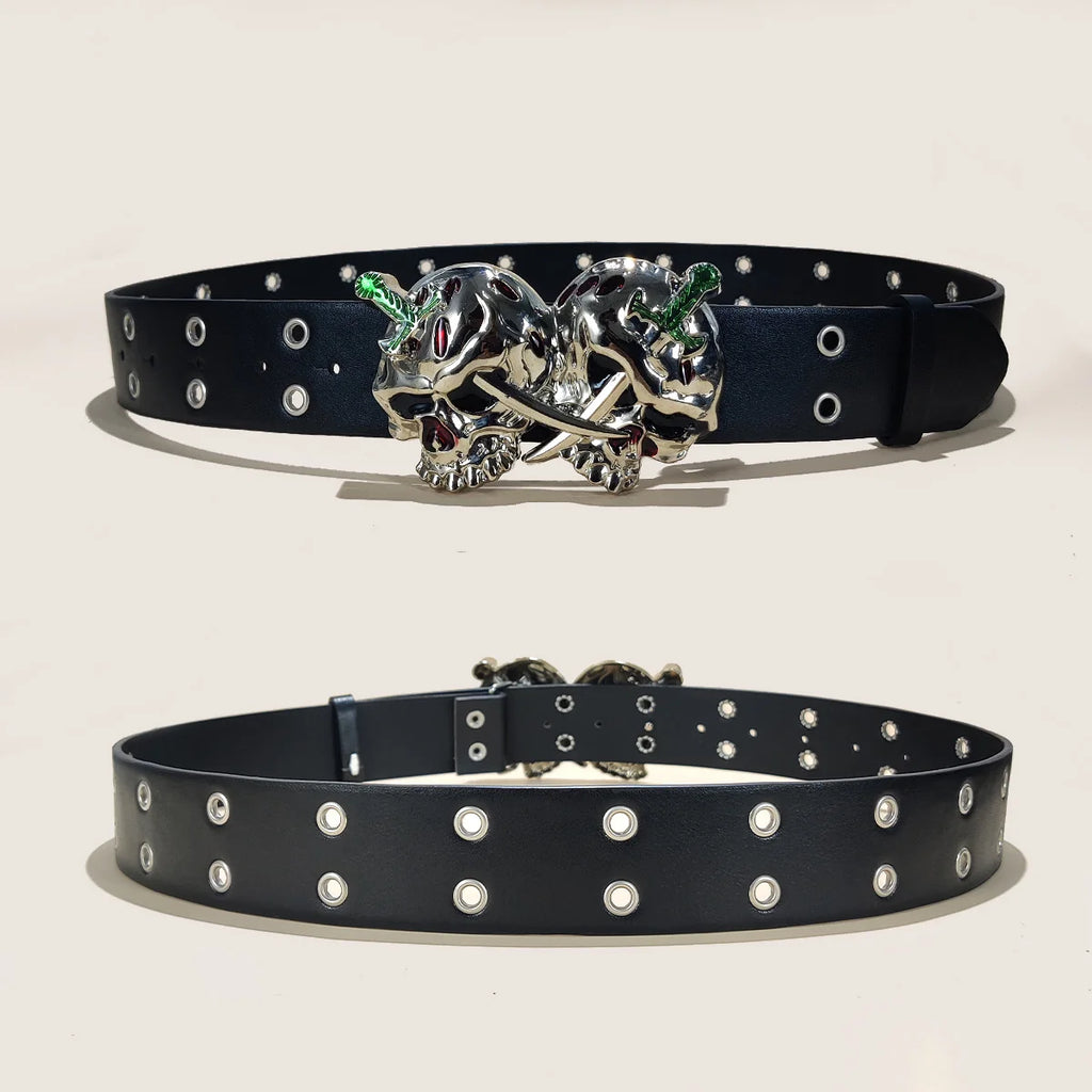 Women's Punk Skull Belt Harajuku Gothic Y2K Eyelet Skeleton Head