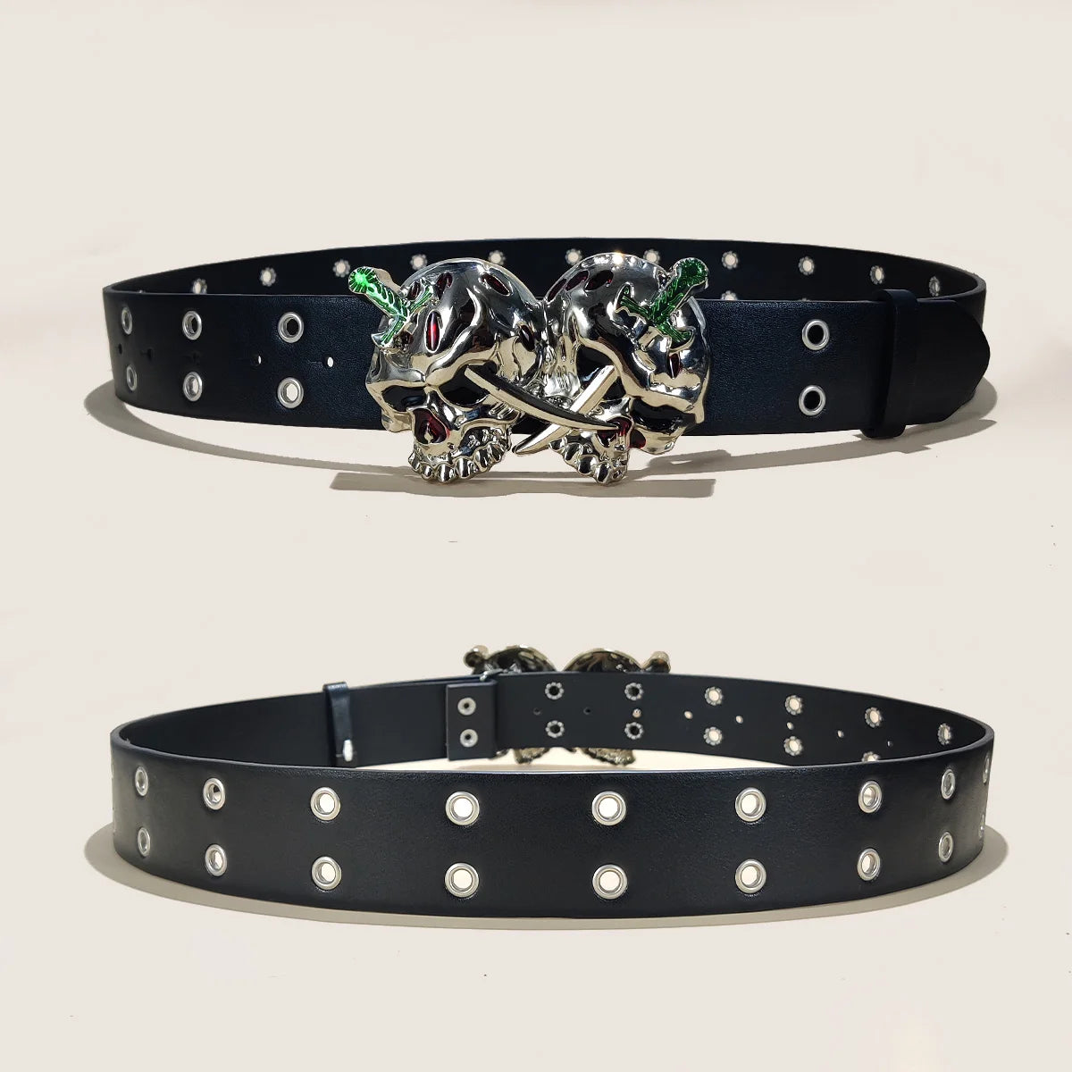 Women's Punk Skull Belt Harajuku Gothic Y2K Eyelet Skeleton Head