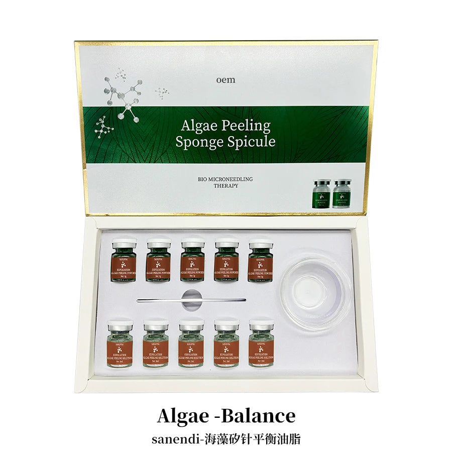 10 Vials Algae Peeling Powder DIY Facial Mask Sponge Spicules Natural Seaweed Skin Care Repair Acne Clean Pores 5 Pairs