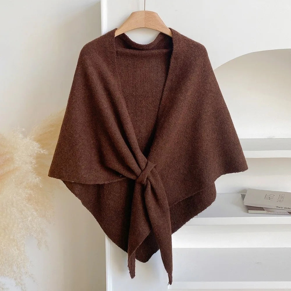 Casual Solid Color Knitted Shawl Thickened Soft Triangle Scarf Winter Warm Neck Wrap Wool Blended Shawl
