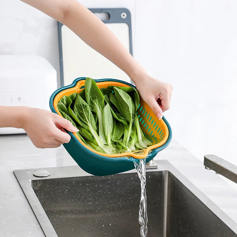 Drain Basket Kitchen Storage Double-layer Household Vegetable Basket Fruit and Vegetable Basket Basin