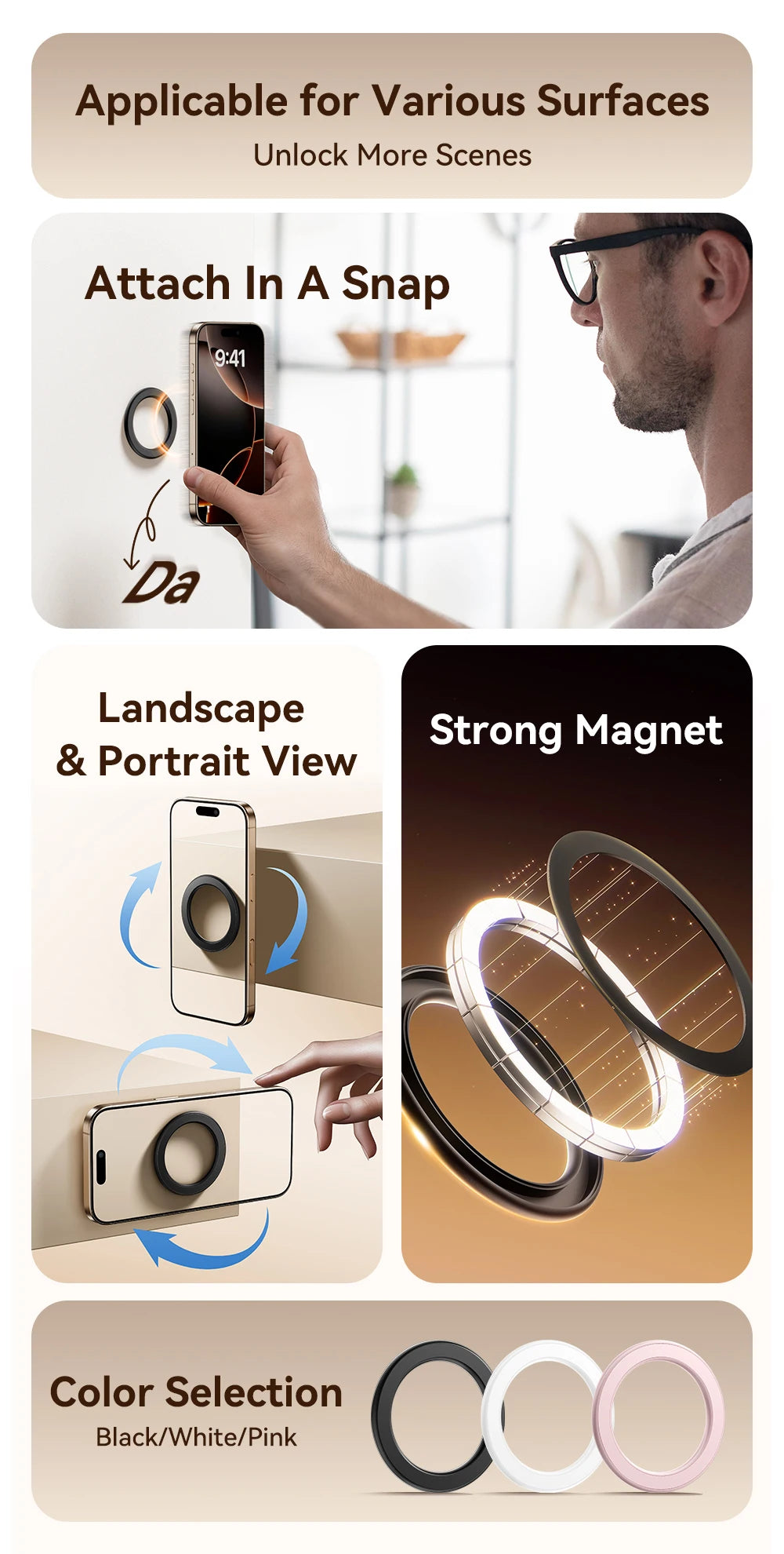 Essager Magnetic Metal Ring for Magsafe iPhone 16 15 14pro Android Phones Plate Sticker Rings For Magsafe Wireless Charger Stand