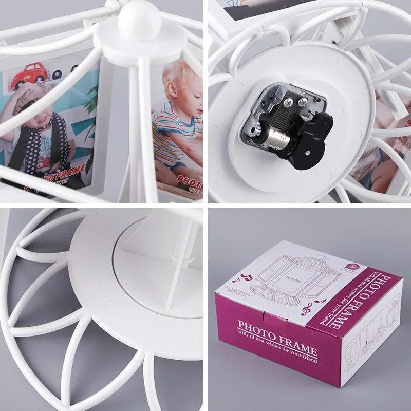 Vintage  Rotating Picture Music Photo Frame Desktop Picture Display Carousel Photo Display Holder for Home Decor Birthday Gifts