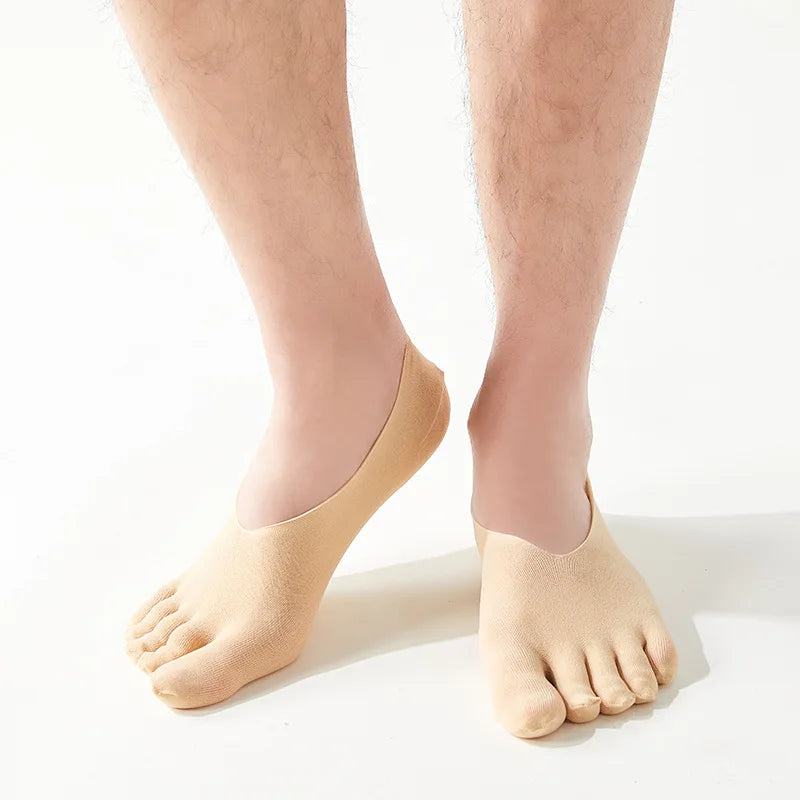 3 Pairs Men Invisible Toe Socks Thin Velvet Breathable Elastic Silicone Non-slip Five Finger Sock Comfortable Casual Slipper Sox