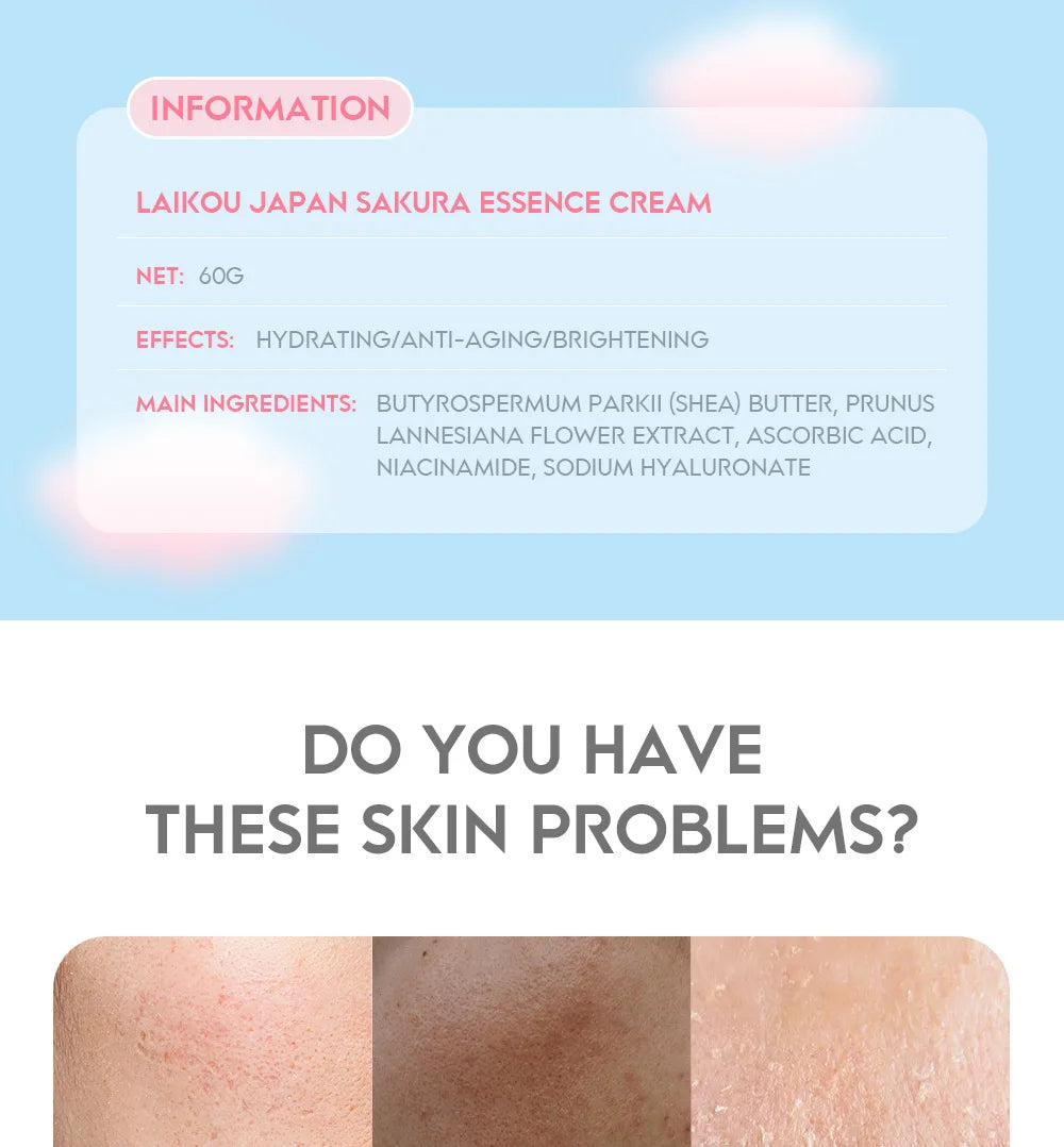 LAIKOU 60g Japan Sakura Essence Cream Cherry Blossom Facial Cream Moisturizing Anti Wrinkle Anti Aging Brighten Skin Skin Care