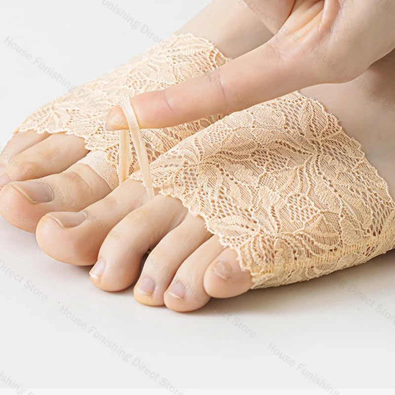 Summer Thin Lace Invisible Socks Split Toe Forefoot Socks for Women High Heel Slippers Shoes Breathable Lace Socks for Halloween