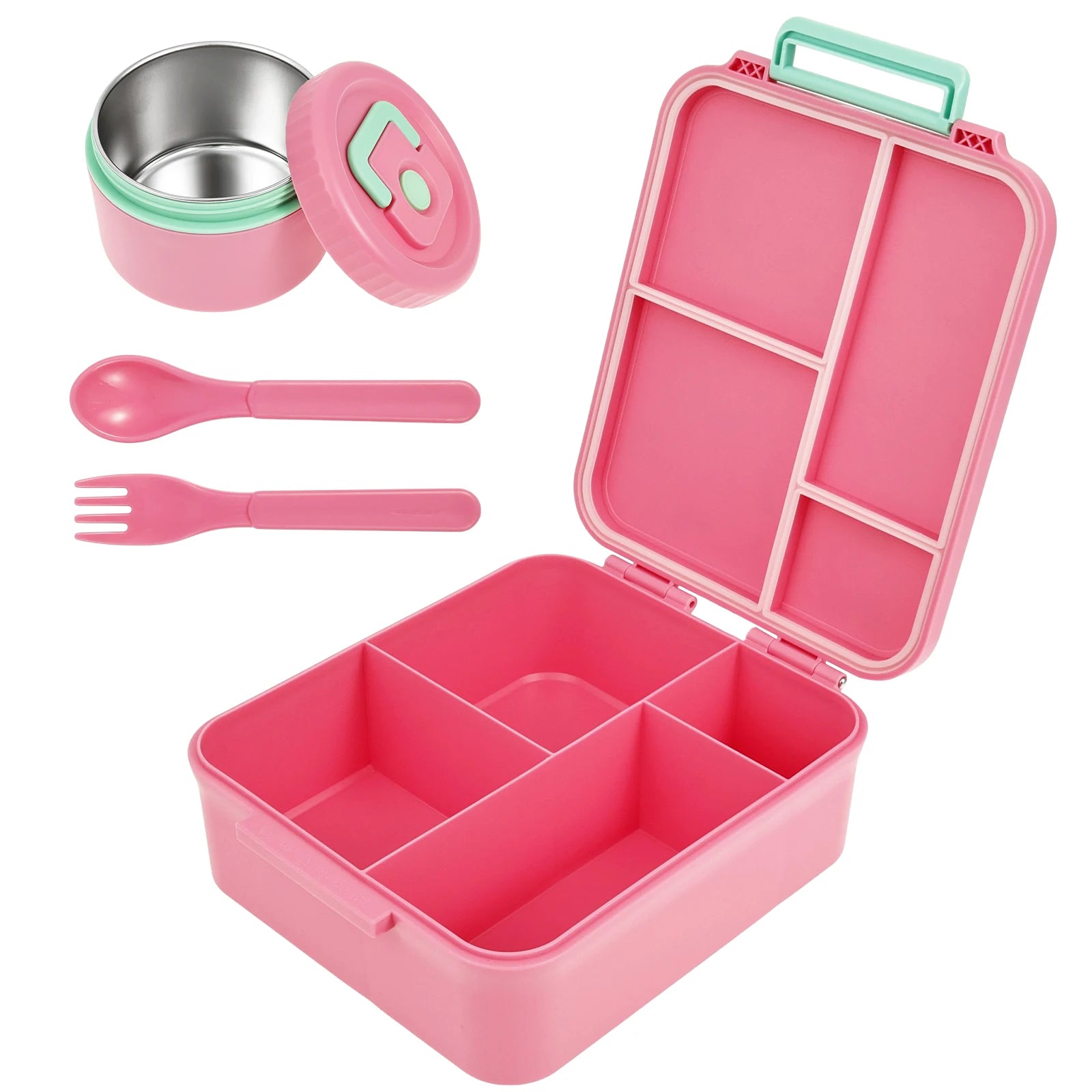 Children and adults outdoor 1700ml large capacity food meal box with four compartments leak proof design and soup can spoon fork