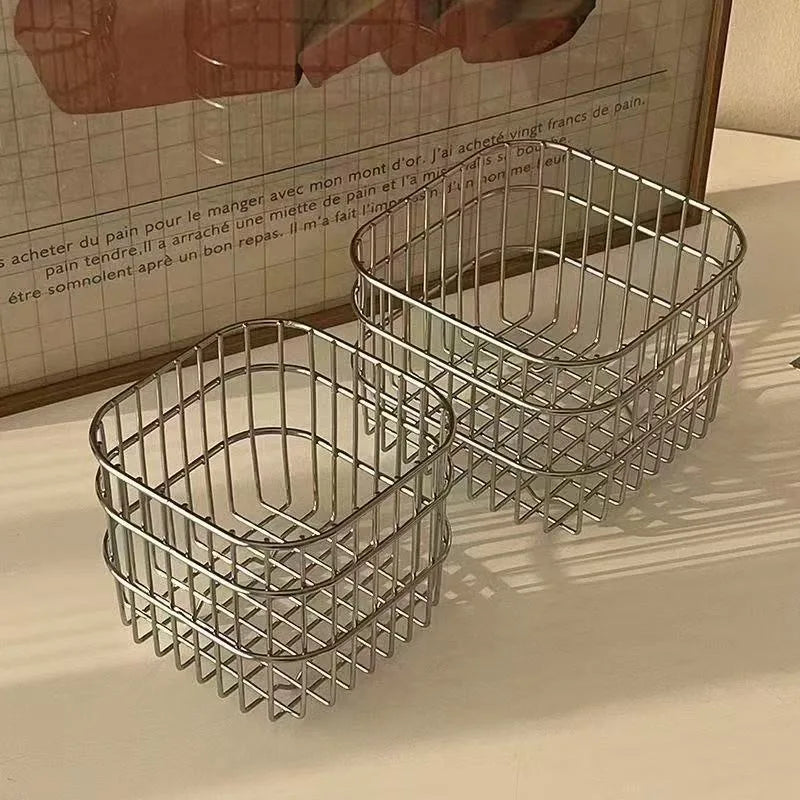 Metal Desktop Storage Basket Box Office Cosmetics Makeup Storage Box Desk Organizer Stationery Kitchen Items