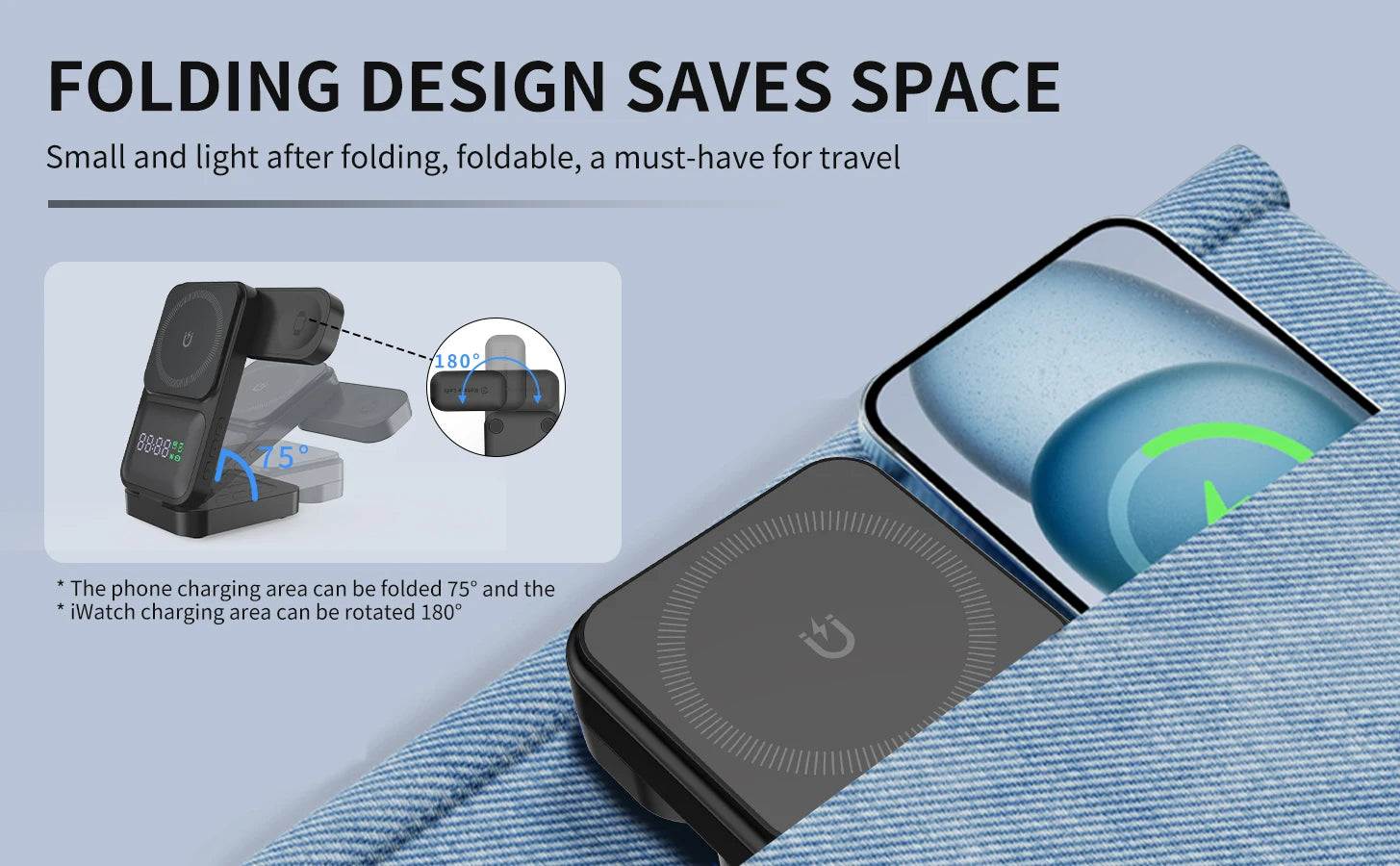 3in1 Foldable Wireless Charger Qi2 Multifunctional Stand Clock Wireless Charger Adapter Type-c Station For iPhone 16 15 Pro Max