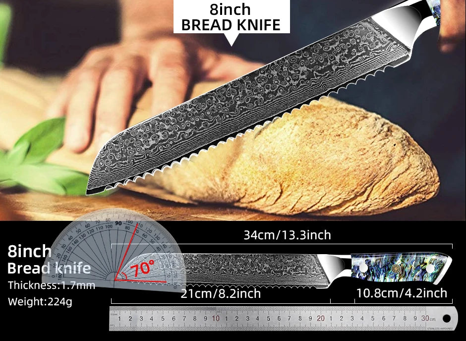 Damascus Knife Chef Knife Japanes VG10 67 Layer Steel Cleaver Paring Bread Knife Lasting Sharp Abalone Shell Handle Kitchen Gift