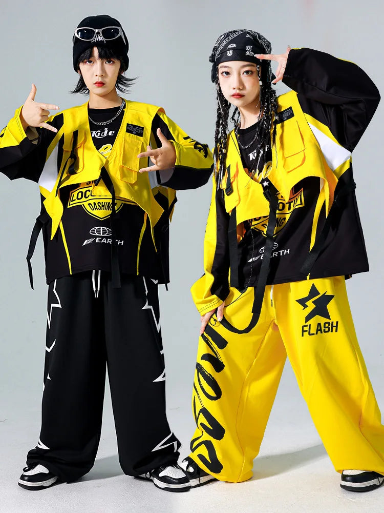 Boys K-pop Sweatshirt Fashion Vest Sweatpants Girls Hip Hop Joggers Pants Costumes Child Streetwear Kids Jazz Dance Clothes Sets