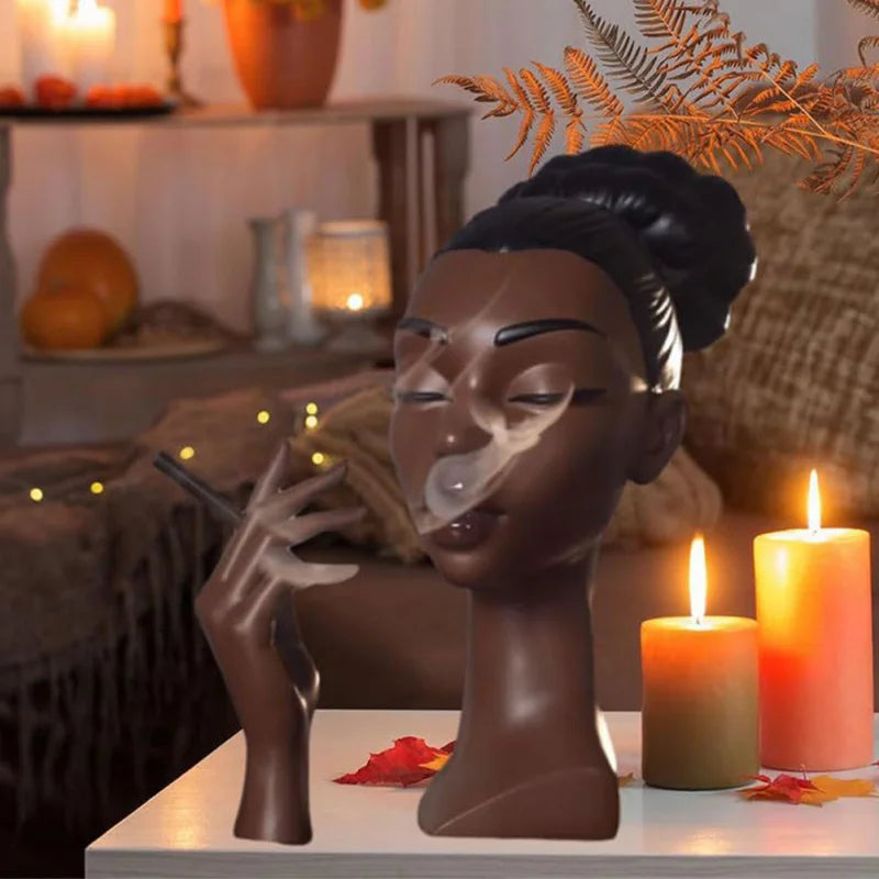 Headscents Head Incense Burner - Black Woman Resin Censer, Incense Stick Holder for Living Room  Headscents