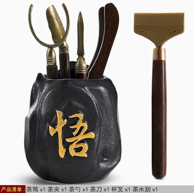 Kungfu Tea Set Accessories, Tea Ceremony, Six Gentlemen Whole Set, Black Sandalwood, Solid Wood Tea Clip, Bamboo Tweezers