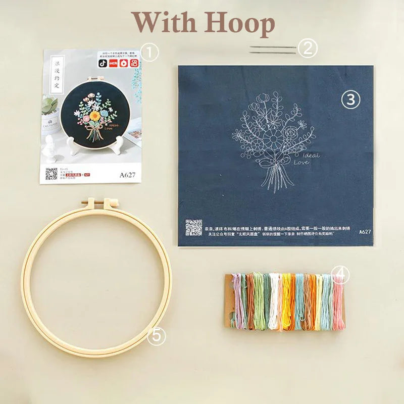 Embroidery Kit for Christmas DIY Wreath Printed Pattern Flower Cross Stitch Set Needlework Hoop Handmade Sewing Art Craft Kit