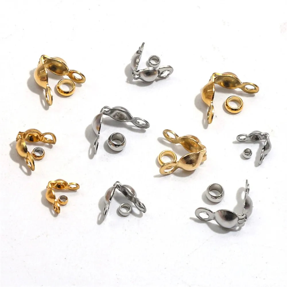 Stainless Steel Crimp Bead Tips Knot Covers Clamshell Fold-over