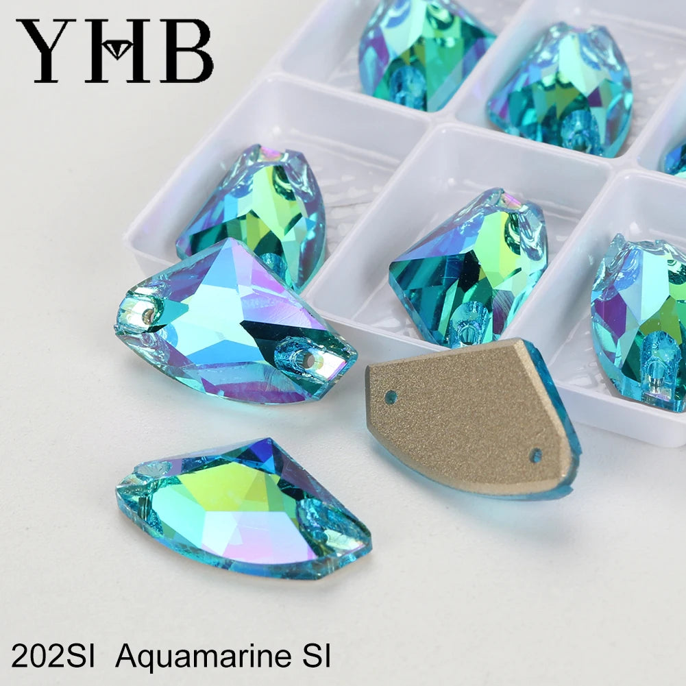 YHB Top Quality Galactic Axe Glass Crystal AB Moonlight Sewing Stones Flatback Sew on Rhinestones For Garment Clothes Bags