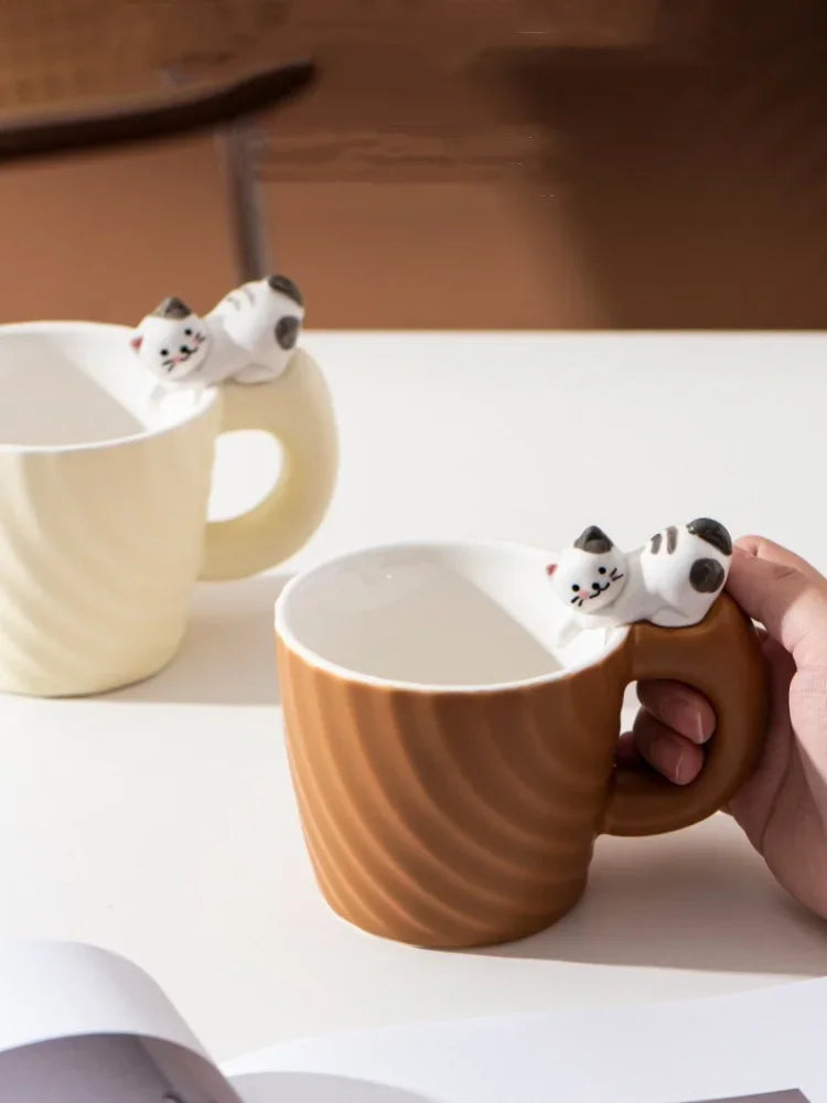Creative Cartoon Cat Ceramic Mug Cute Cat Cup Children's Milk Breakfast Home Office Coffee Cups Tea Cup Gift Frends Drinkware