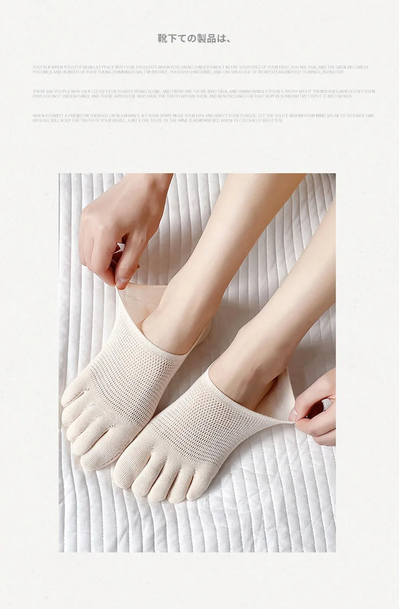5 Pairs Summer Mesh Toe Socks Women Low Cut Toe Socks with Separate Fingers No-show Slipper Invisible Socks Five Finger