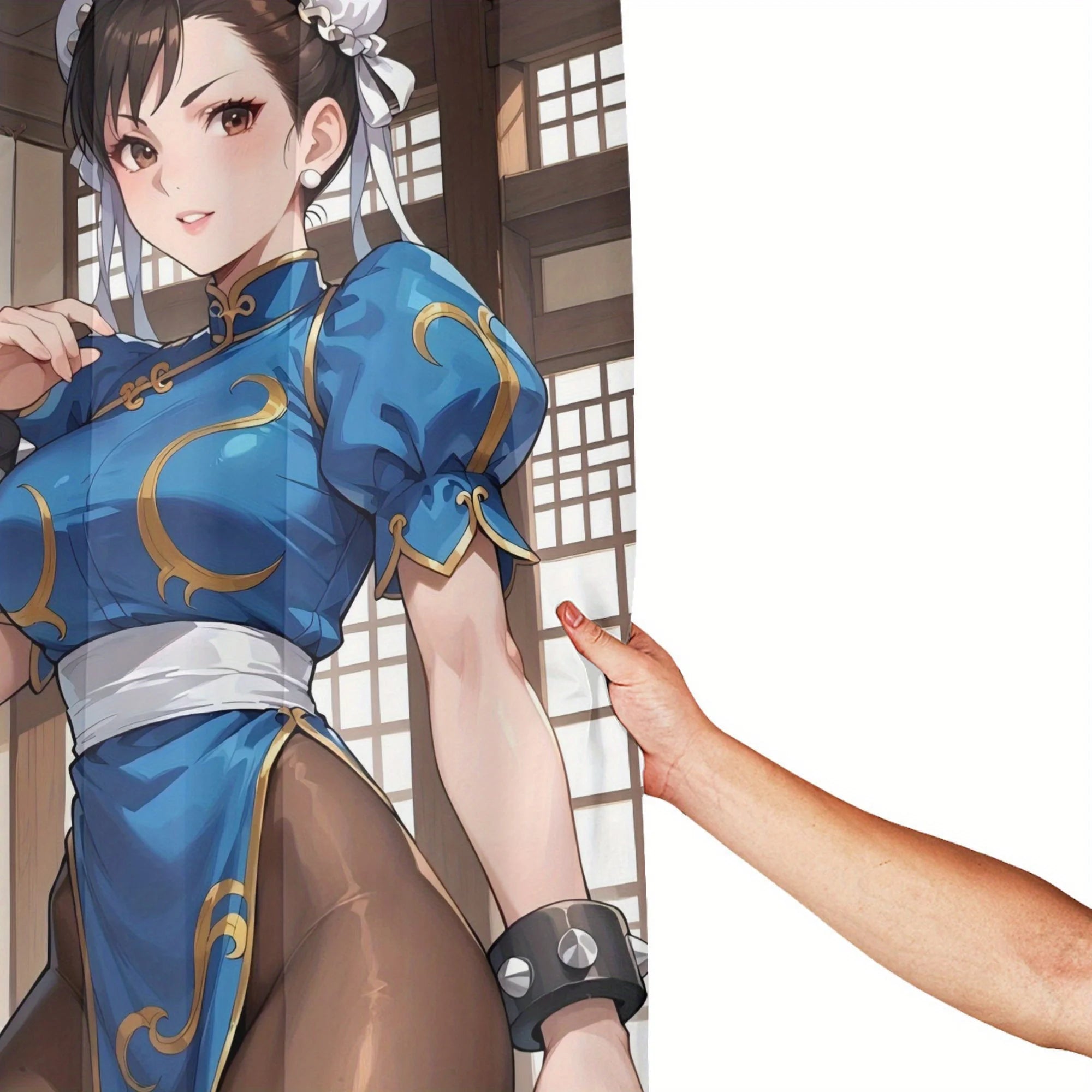 Chun Li Anime Inspired Fashion Shower Curtain with Hooks, Removable & Durable Polyester Bathroom Decor, Machine Washable, Elegan
