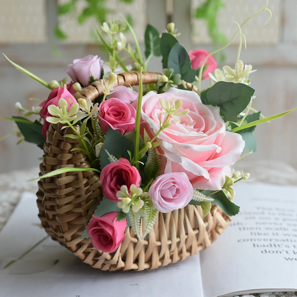 Wicker Basket Woven Basket With Handle Wedding Flower Girl Baskets Sturdy Picnic Home Decor