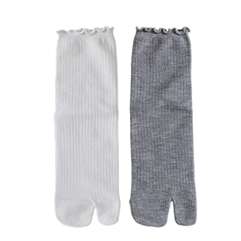 Japanese Ruffled Edge Cotton Split Toe Socks Solid Color Two-Toed Sock Unisex Harajuku Simple Tabi Socks High Elastic Hosiery