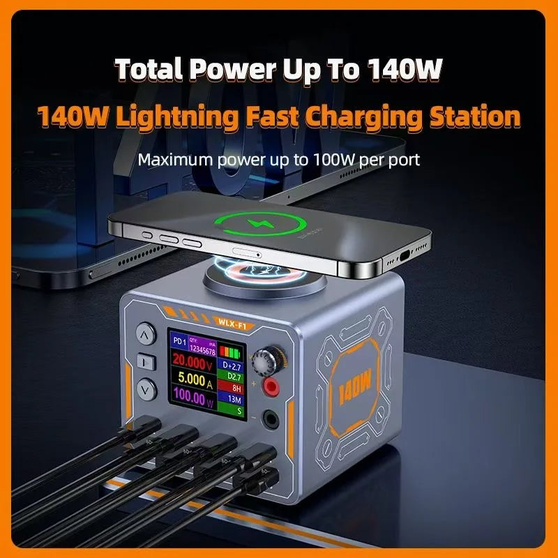 WLX-F1 140W Multi port PD QC3.0 fast charging wireless charger 0-12V Adjustable DC power supply for Phone laptop repair tools