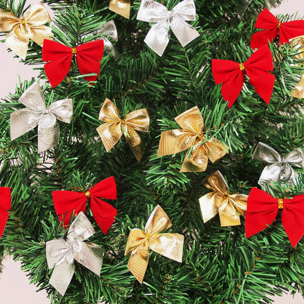 1 Card 12Pcs 5.5cm Christmas Bow for Christmas Tree Christmas New Year Carnival Party Home Decoration Pendant