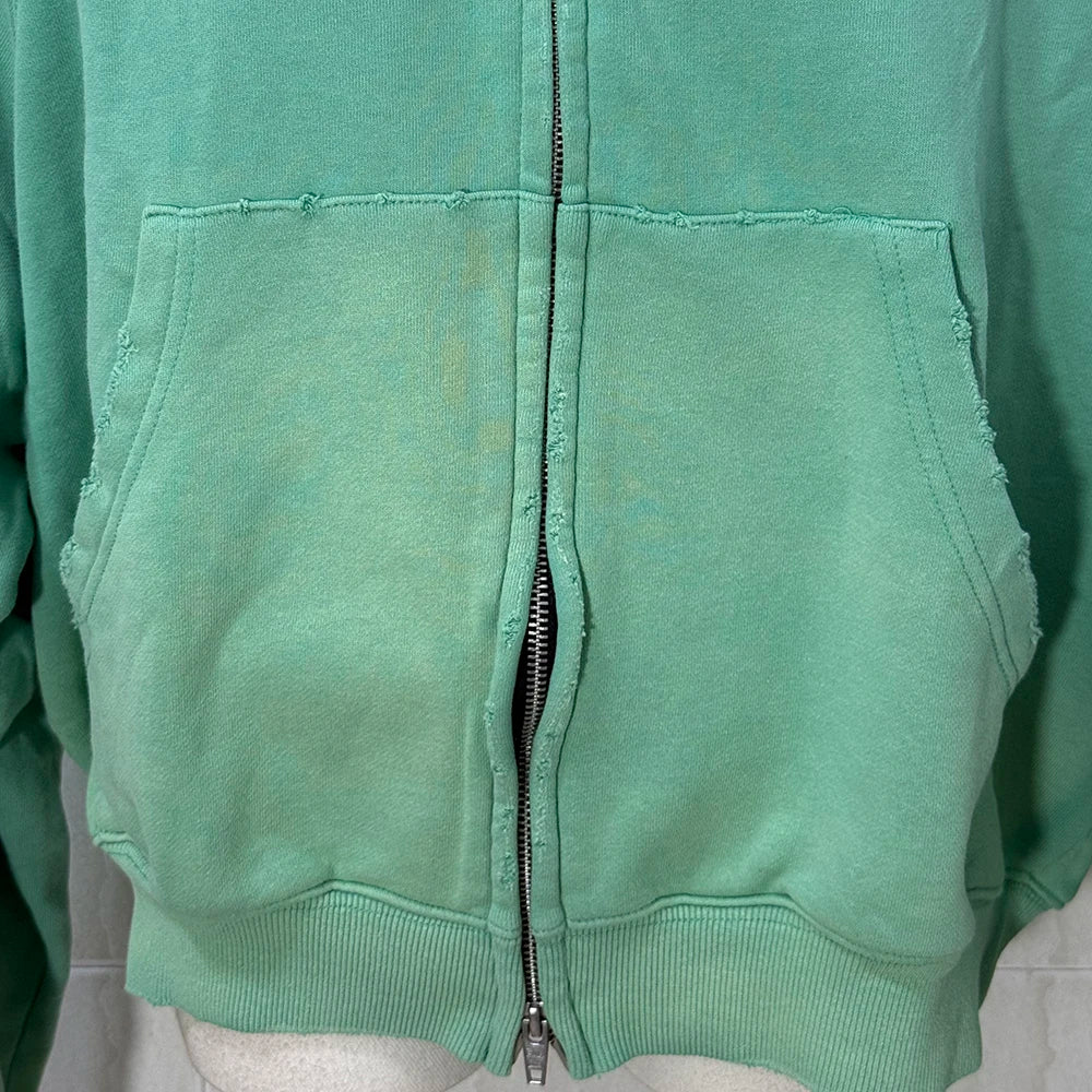 PFNW American Washed Vintage Zipper Cardigan Hooded Sweatshirt Loose Causal Men's Trendy Outerwear Oversized Tops New 28W5522