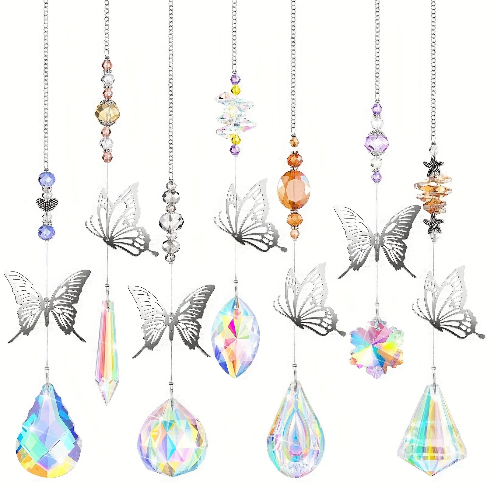 7 Pieces Crystals Suncatcher Butterfly Sun Catchers Colorful Crystal Chandelier Pendant Hummingbird Wall Hanging Tree Window