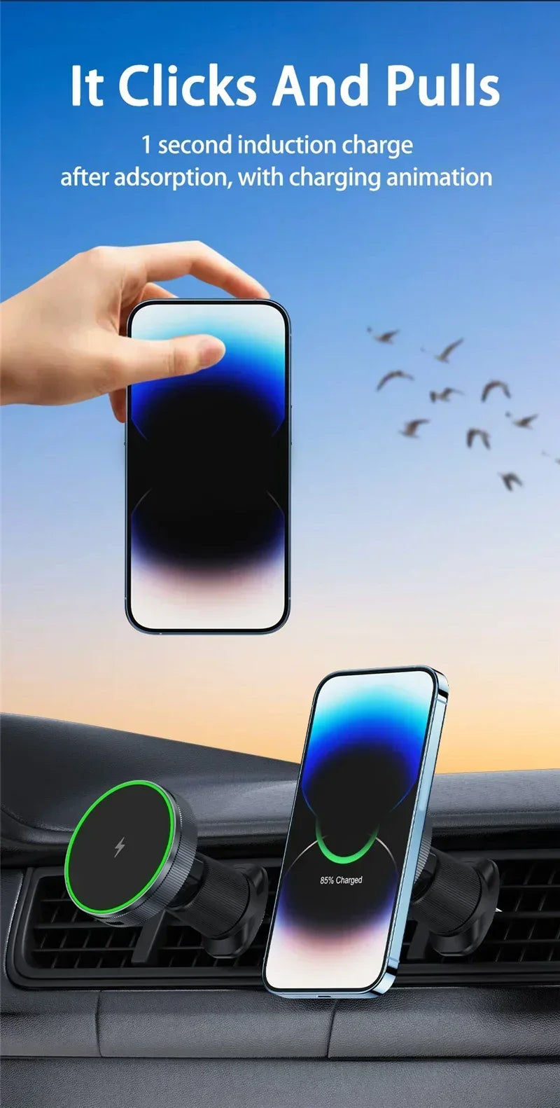 Magnetic Car Wireless Charger Stand Bracket Magnet Car Phone Holder Mount Fast Charging Station for iPhone 15 14 13 12 Pro Max