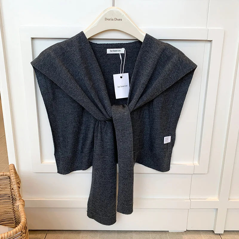 Korean Knitted Shawl Summer Fashionable Versatile Fake Collar Neck Guard Knotted Cape Shoulder Scarf Solid Color Scarve Women