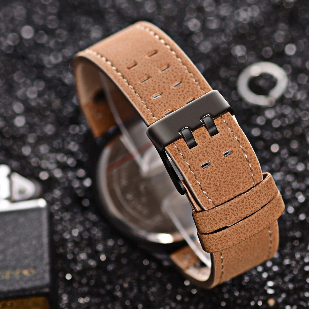 Fashion Men's Watches Casual Leather Band Quartz Watch Male