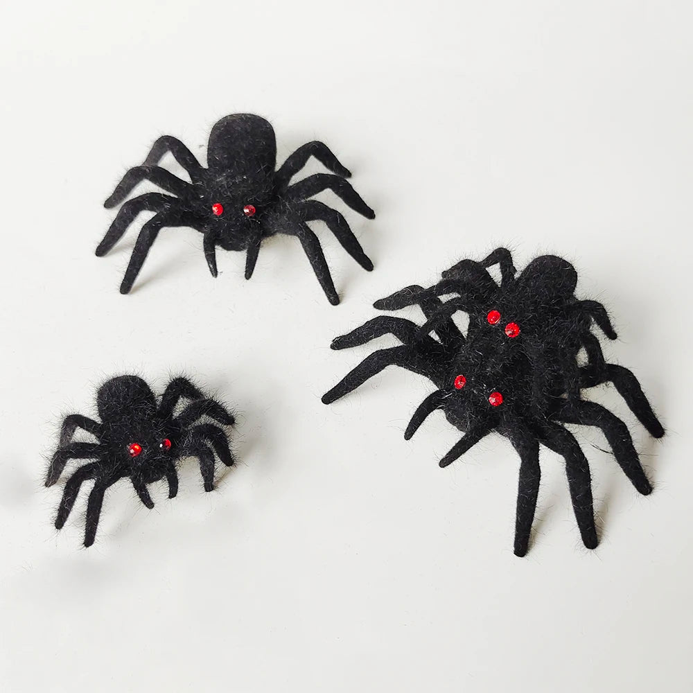 Halloween Plush Spiders Artificial Big Small Black Spider Ornaments Halloween Party Decoration Fake Horror Props Supplies