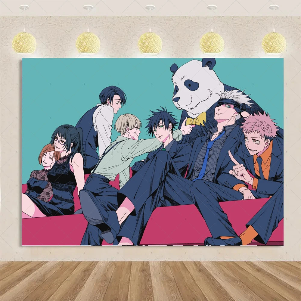 Jujutsu Kaisen Theme Background Birthday Party Decorations Anime Character Gojo Satoru Backdrop Kids Poster Photography props