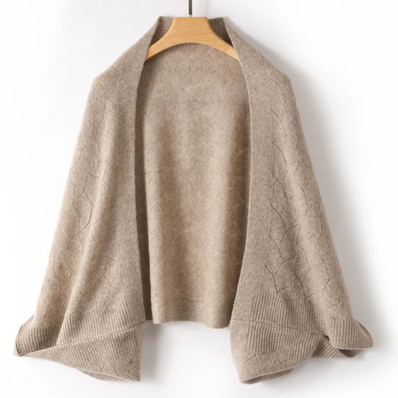 Popular Lace Edge 100% Wool Knitted Shawl Spring Autumn Thin Women's Soft, Skin friendly, Breathable, and Fashionable Cardigan