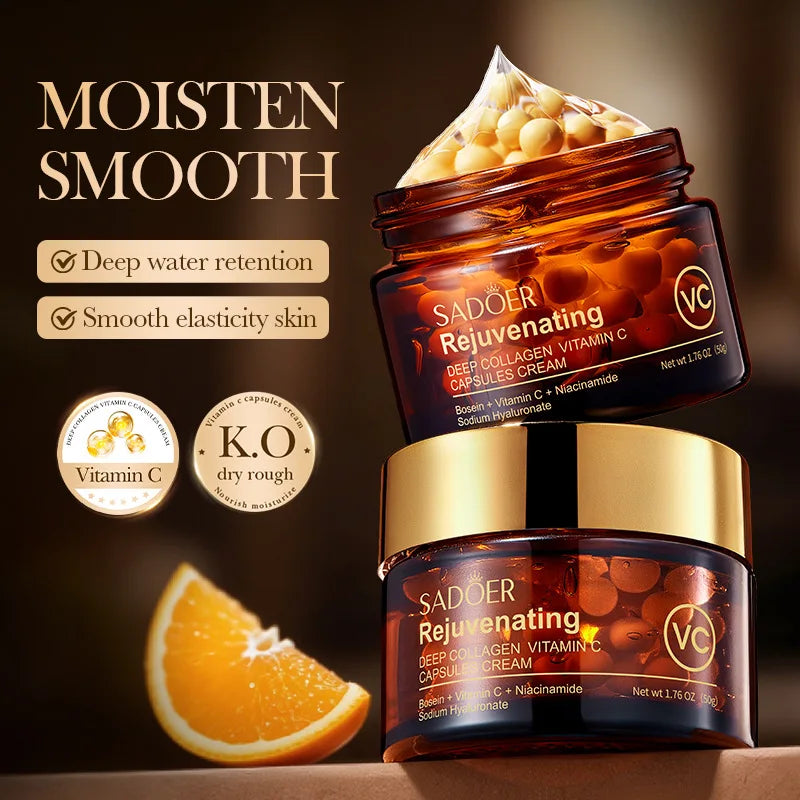 SADOER Vitamin C Capsule Face Cream Whitening Moisturizing Anti-Aging Anti Wrinkles Facial Cream Face Skin Care Products